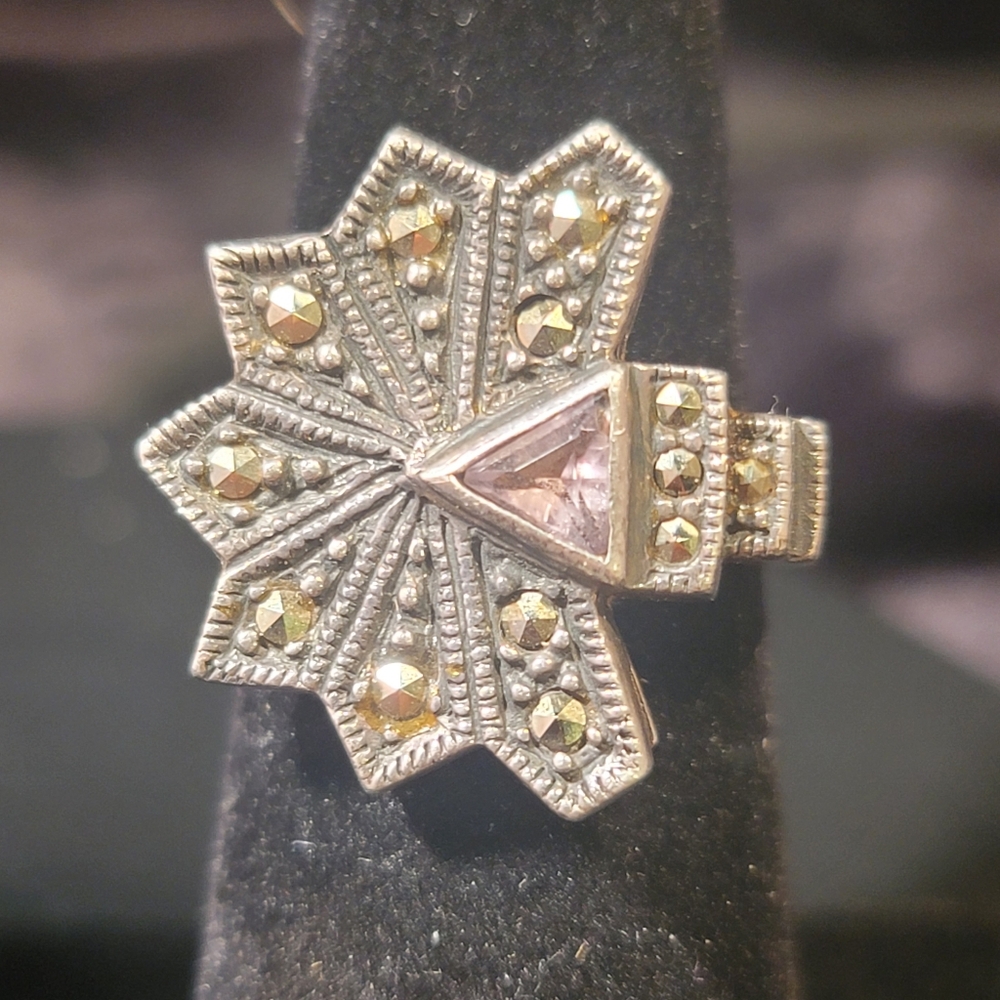 0514.Marcasite Set w/ Amythyst In Elegant 925 Silver Jewelry for Art Deco Lovers - Picture 10 of 15